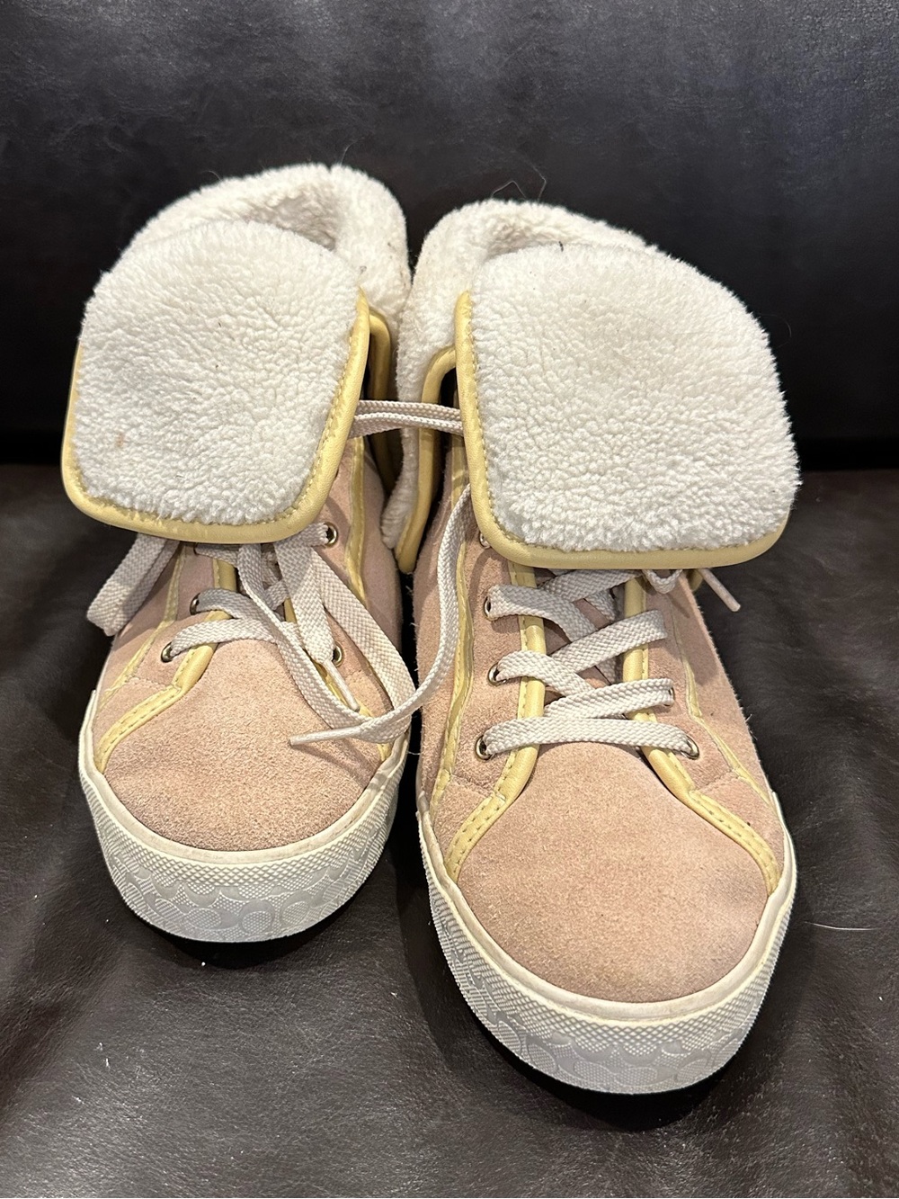 Coach Suede Shearling Foldover Citysole High Top Sneakers Pink Size 8.5